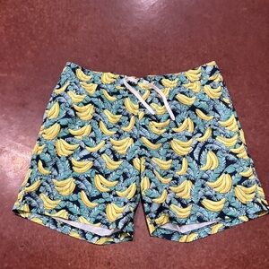 Tropical Banana Print Men's Swim Trunks
